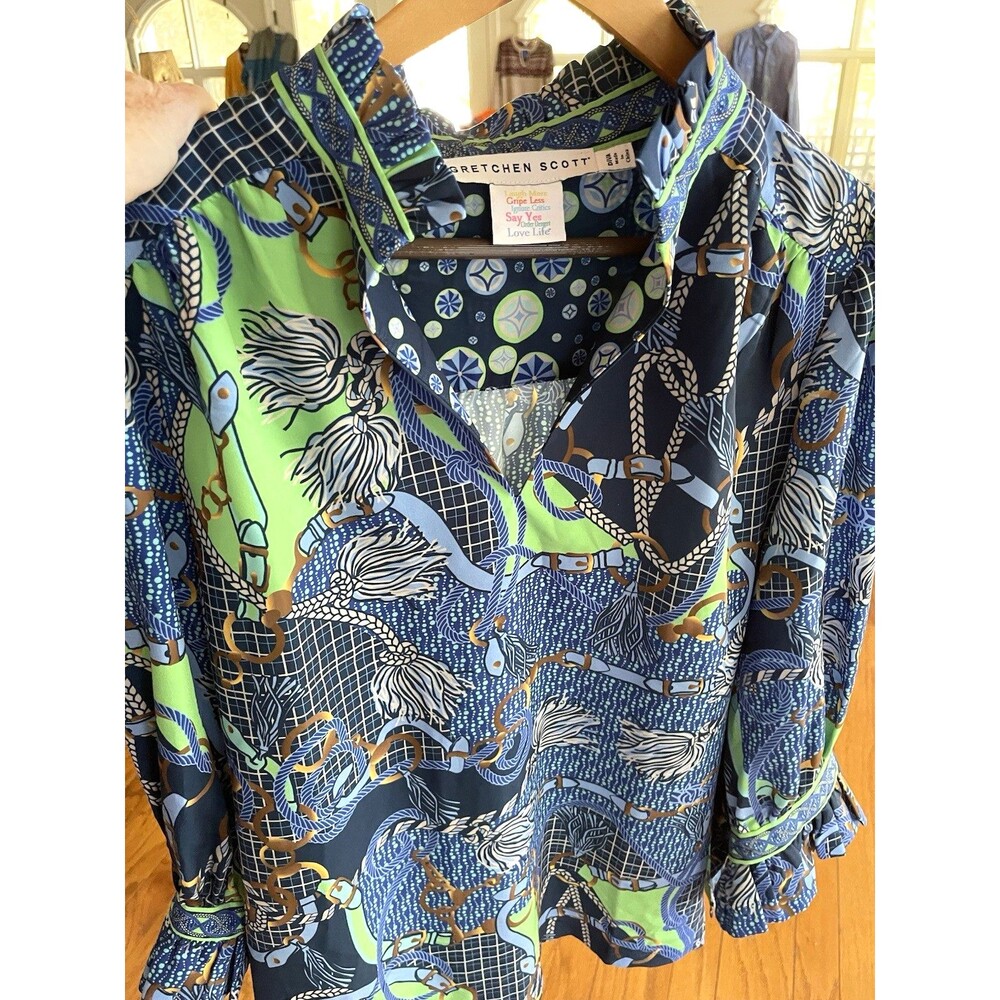 Gretchen Scott Ruffleneck Popover Top Chain Tassel Pattern Ladies Bust 56" 3X?